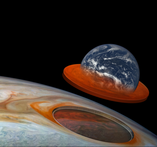 목성 대적점과 지구 크기 및 깊이 비교 상상도. 사진=NASA/JPL-Caltech/SwRI/MSSS/Kevin M. Gill