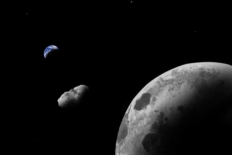 지구, 준위성 ‘카모오알레바’, 달의 상상도. 사진=Addy Graham/애리조나대학교