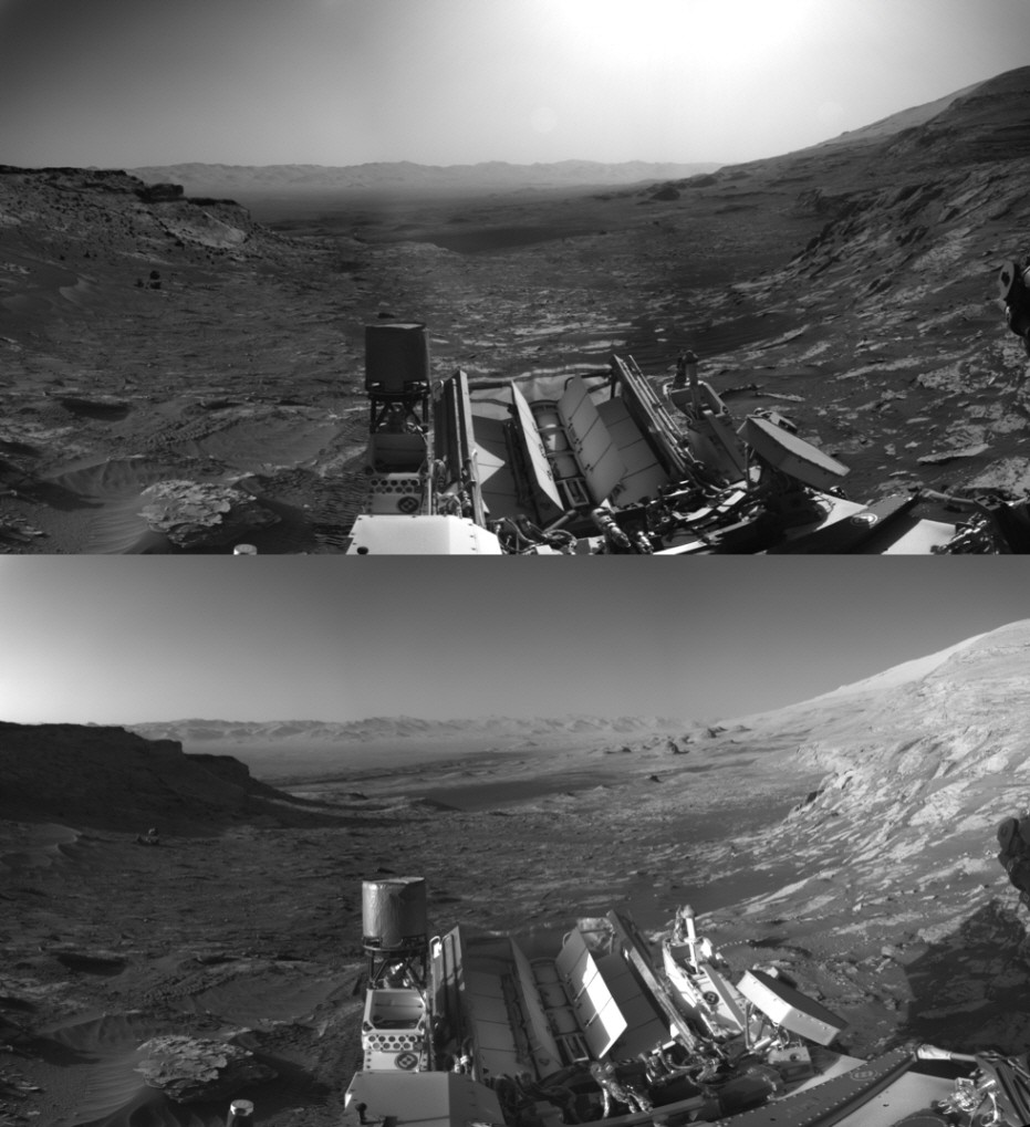 위쪽은 화성 현지시각 오전 8시 30분, 아래쪽은 오후 4시 10분 촬영됐다. 사진=NASA/JPL-Caltech