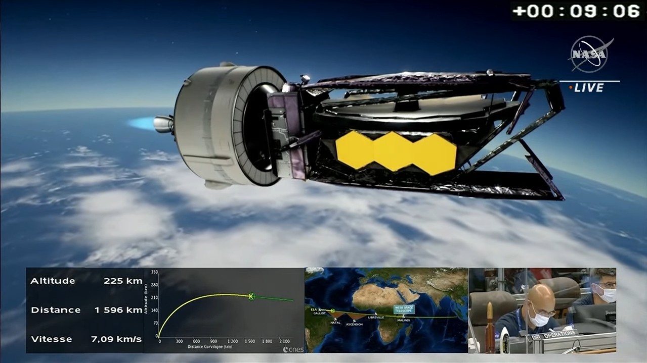 고도 225km에 진입한 제임스 웹 우주망원경 상상도. 1596km를 비행하고 있다 사진=미 항공우주국(NASA)