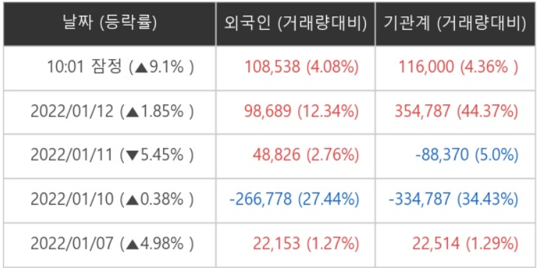 LG전자 외국인ㆍ기관 순매매량 (단위: 주)