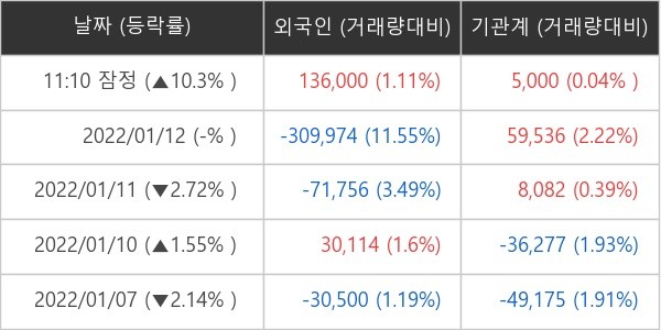 씨아이에스 외국인ㆍ기관 순매매량 (단위: 주)