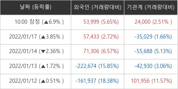 SK스퀘어 외국인ㆍ기관 순매매량 (단위: 주)