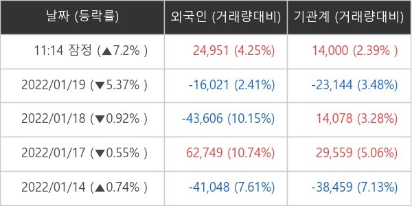 씨젠 외국인ㆍ기관 순매매량 (단위: 주)