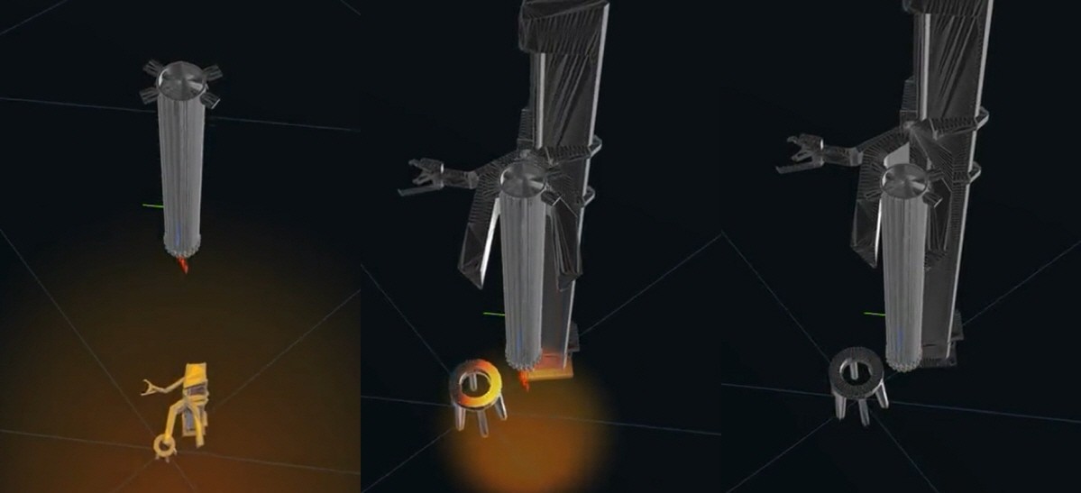 스페이스X ‘메카질라’의 로봇팔 ‘젓가락’이 로켓을 잡아채는 시뮬레이션 영상 캡쳐. 사진=일론머스크 트위터