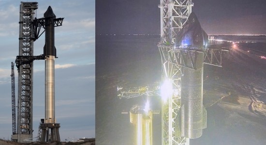 텍사스 남부 보카치카 우주기지에 조립이 완료된 스페이스X 초대형 우주선 ‘스타십-SN20’과 캐치타워. 사진=일론 머스크 트위터