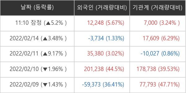 아모레퍼시픽 외국인ㆍ기관 순매매량 (단위: 주)