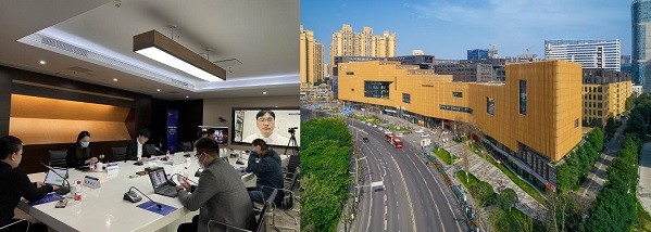 ‘2022년 청두·한중혁신창업단지 클라우드 교류회’ 모습(좌)과 청두한중혁신창업단지. 사진=청두고신구 과학기술 및 인재사업국. 
 