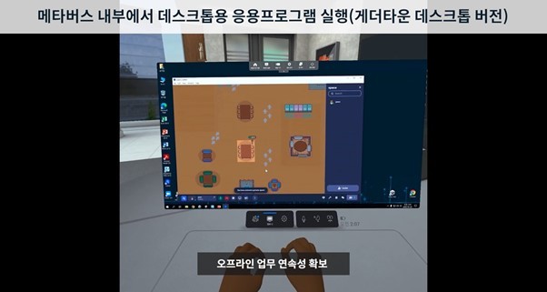 메타버스(Horizon Workrooms) 내부에서 DaaS를 통해 데스크톱용 응용 프로그램을 실행한 모습