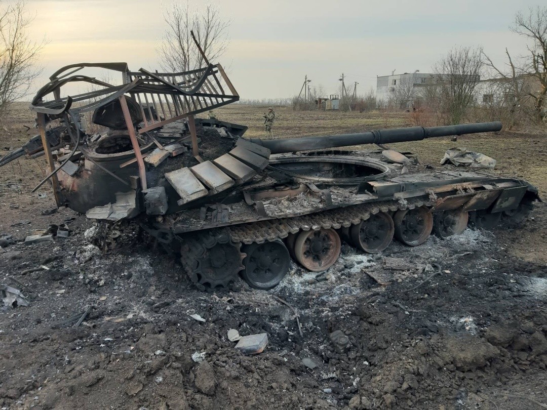 파괴된 러시아 T-72 전차. 텔레그램 캡처.