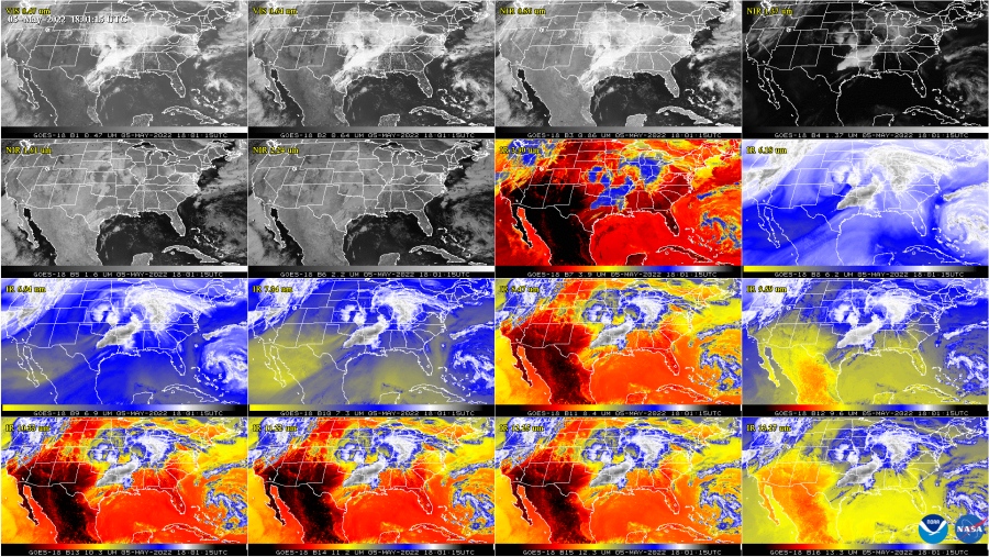 GOES-18 위성의 16개 수집 채널. 사진=미국 국립해양대기청(NOAA)