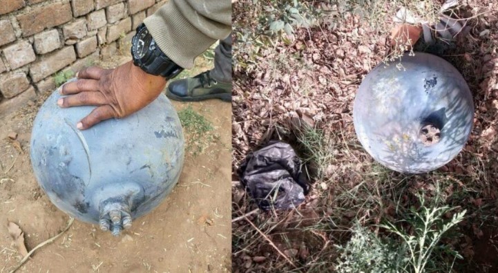 지난 12일(현지시간) 인도 구자라트 지방에서 발견된 우주쓰레기 추정 물체. 인디안익스프레스 캡처.