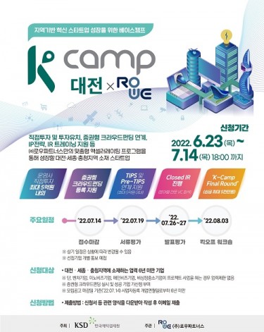 K-Camp, 대전 3기 액셀러레이팅 프로그램 참여기업 모집 