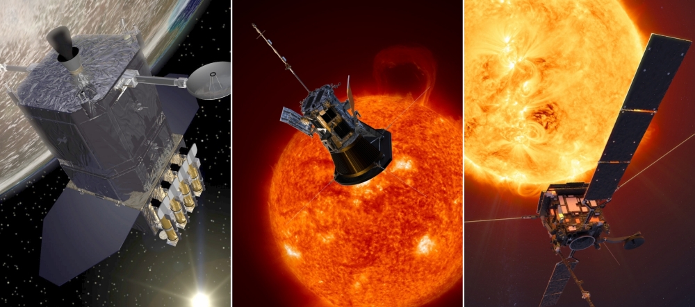 (왼쪽부터) 태양 관측위성 ‘SDO’, 태양 탐사선 ‘파커 솔라 프로브’, ‘솔라 오비터’. 사진=NASA/ESA