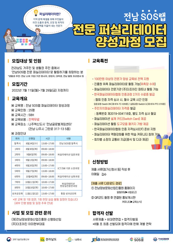 전남SOS랩 퍼실리테이터 양성과정 모습 포스터.