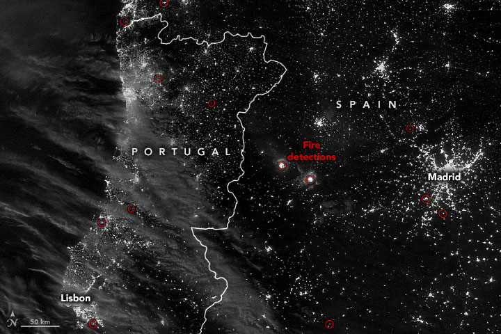 7월 12일 위성에 잡힌 포르투갈, 스페인 산불. 사진=미 항공우주국(NASA) 지구관측소/수오미 NPP
