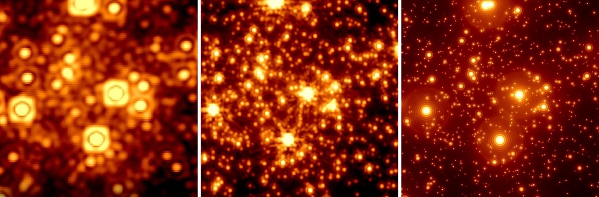 해상도 예상 비교. (왼쪽부터) 허블우주망원경, 제임스웹우주망원경, 거대마젤란망원경. 사진=거대마젤란망원경(GMTO Corp.)