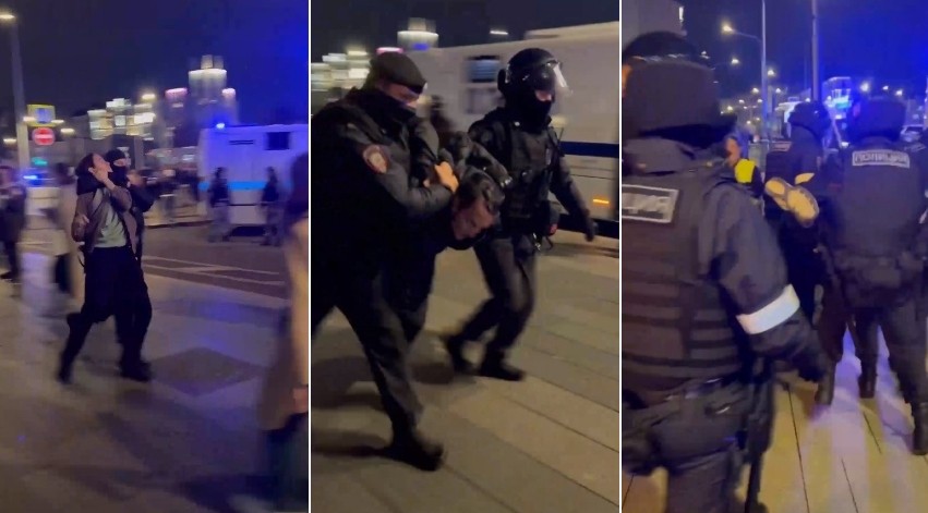 21일(현지시간) 모스크바에서 동원령 반대 시위에 참여했던 사람들이 경찰에 끌려가고 있다. 사진=텔레그램