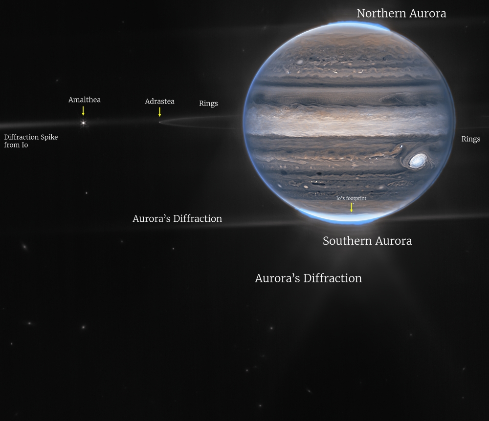 Júpiter Web Fotografia.  Imagem = NASA/ESA/CSA.