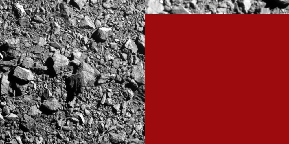 '다트' 우주선이 소행성 디모르포스에 부딪히기 직전 모습. 왼쪽 이미지를 보내온 직후 오른쪽에 절반이 날아간 이미지를 보내오고 통신이 끊겼다. NASA/JPL-Caltech
