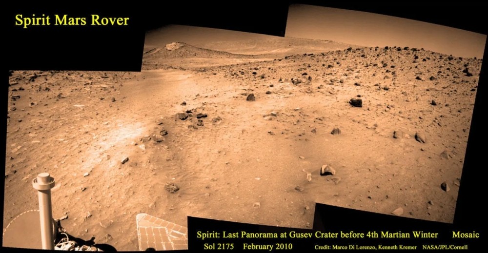 화성 탐사선 스피릿의 최종 전경. NASA/JPL-Caltech/Cornell/ASU