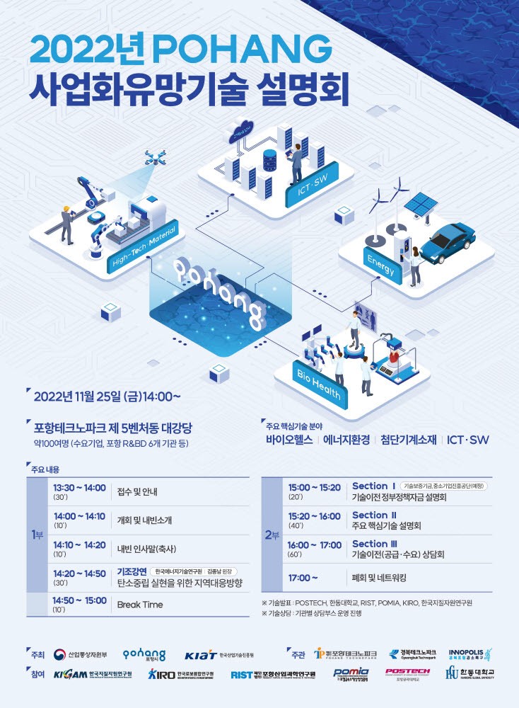 포항TP, 25일 '2022년 Pohang 사업화 유망기술 설명회' 개최