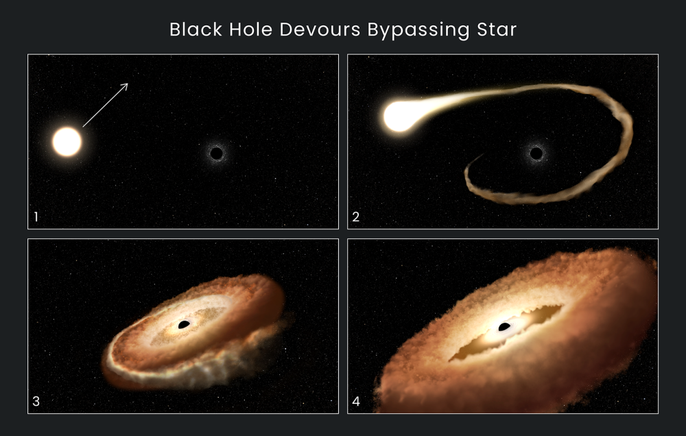 블랙홀이 별을 흡수하는 과정을 표현한 상상도. 사진=미 항공우주국(NASA)