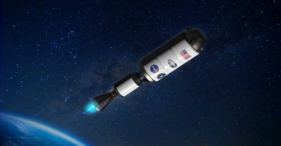 지구~달 시험 비행에 투입될 열핵추진 우주선 상상도. 사진=미 항공우주국(NASA)/국방고등연구계획국(DARPA)