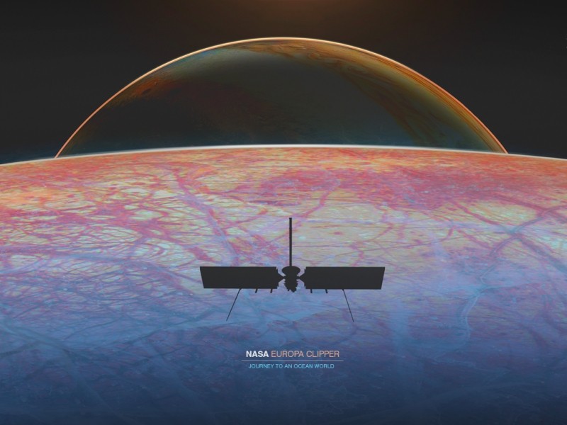 A poster for NASA's Jupiter probe, Europa Clipper, to be launched next year.  Photo courtesy of the National Aeronautics and Space Administration (NASA).