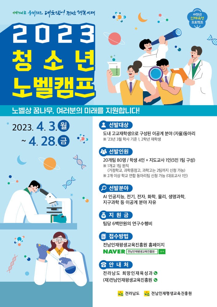청소년 노벨캠프모집 홍보물.