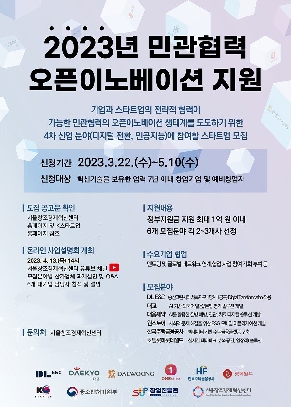 2023년 민관협력 오픈이노베이션 지원 포스터.