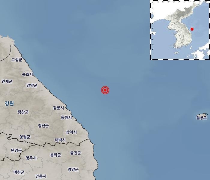 15일 오전 6시 27분 강원 동해시 북동쪽 52km 해역에서 규모 4.5 지진이 발생했다. 사진=기상청