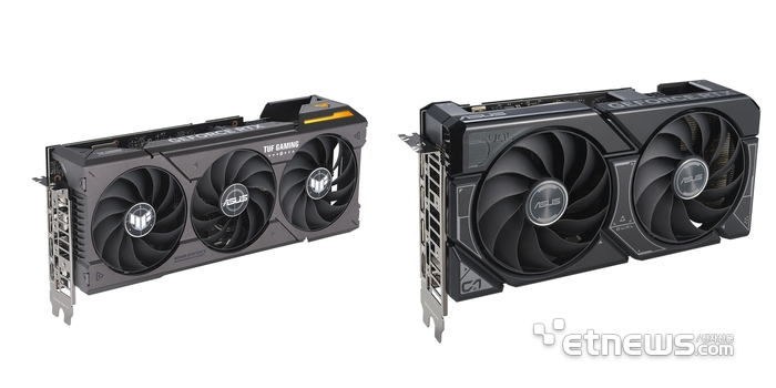 왼쪽이 TUF Gaming GeForce RTX™ 4060 Ti, 오른쪽이 Dual GeForce RTX 4060 Ti. 에이수스 제공