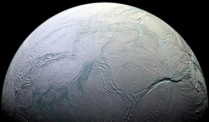 토성의 달 ‘엔켈라두스’  상상도. 사진=미 항공우주국(NASA)