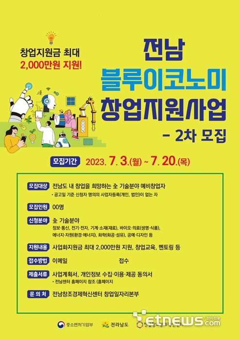 전남창조경제혁신센터 '블루이코노미 창업자' 모집 포스터.