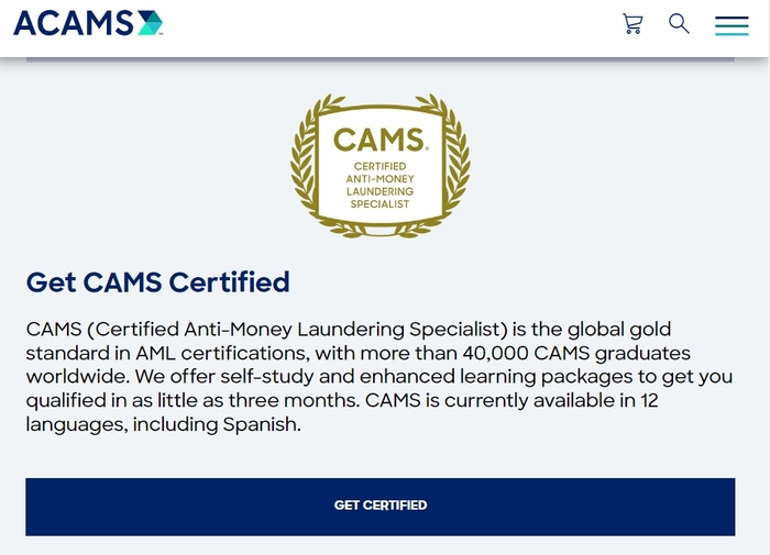 자금세탁방지전문가 공인 자격증 'CAMS'