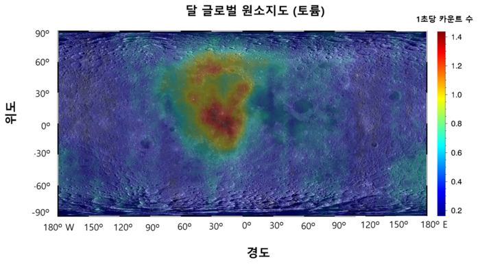 다누리 감마선분광기로 분석한 토륨원소 초기 지도. 사진=과기정통부