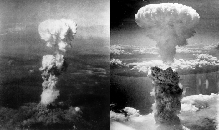 일본 히로시마에 떨어진 리틀보이(왼쪽)와 나가사키에 폭발한 팻맨(오른쪽)은 수많은 민간인 사상자를 발생시켰다. 출처:Wikipedia