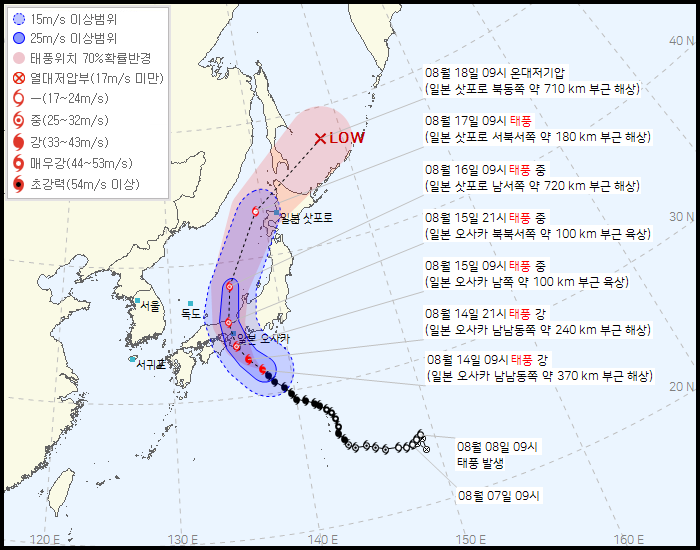 제7호 태풍 '란' 예상경로. 사진=기상청