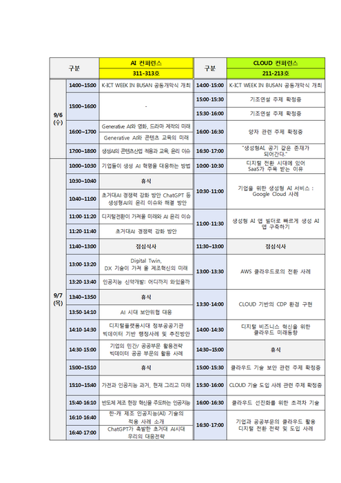 2023 K-ICT 위크 인 부산 콘퍼런스 일정