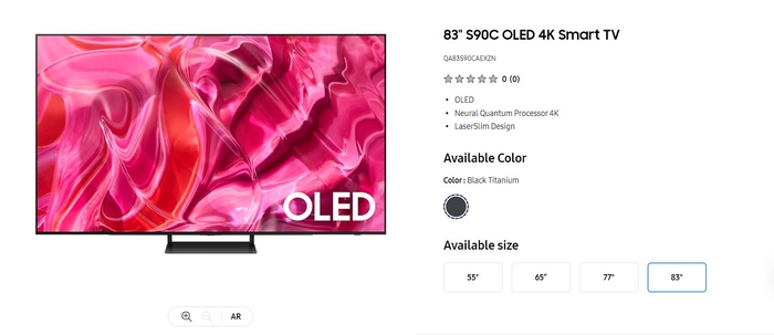 삼성전자 UAE 법인 홈페이지에 공개된 83형 OLED TV 모델