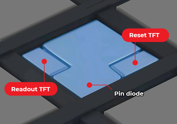 듀오픽스레이의 3세대 X레이 영상센서 설계 기술. 두 개의 박막트랜지스터(TFT) 소자를 하나의 픽셀 안에 구현했다.(사진=듀오픽스레이)