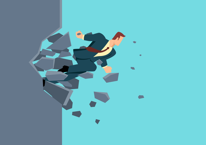 Simple flat business vector illustration of a businessman breaking the wall. Business, breakthrough, success, challenge concept