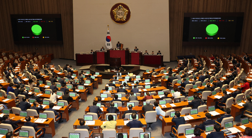 일 국회 본회의에서 교원 지위 향상 특별법 개정안을 표결하고 있다.