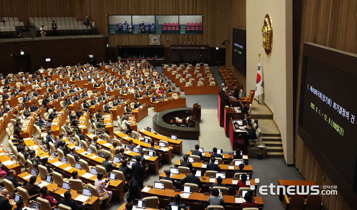 국회는 1986년 4월 본회의를 열어 전산망보급확장과 이용촉진에 관한 법률(안)을 통과시켰다. 지난 9월 1일 정기국회 개회식이 열리고 있는 국회 본회의장.