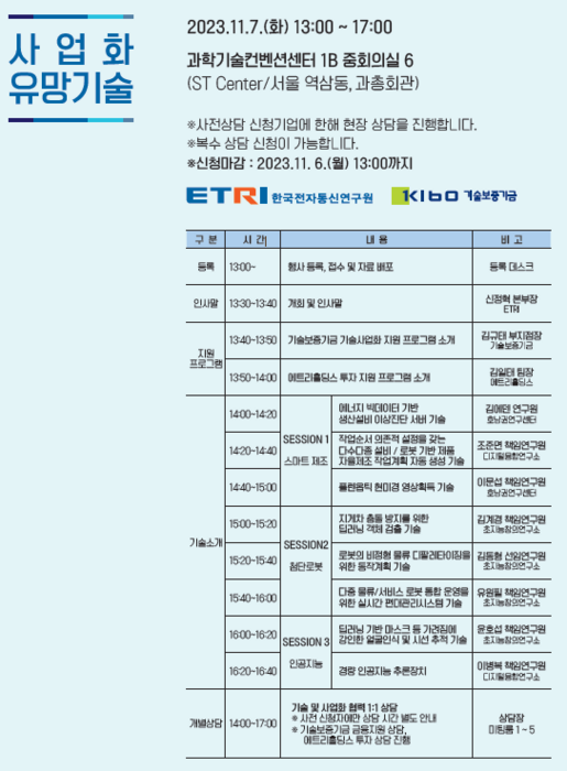 ETRI 사업화유망기술 상담회