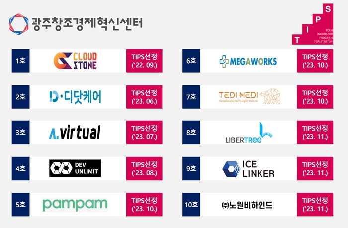 광주창조경제혁신센터 TIPS 선정기업 현황.