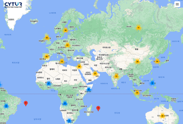 해양선박 사이버위협 시각화 시스템 싸이터맵(CYTUR-MAP)(제공:싸이터)