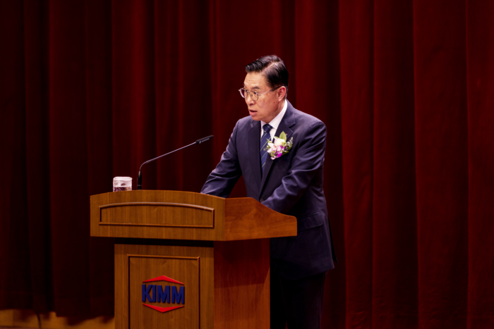 류석현 한국기계연구원장이 8일 취임식에서 취임사를 발표하고 있다.