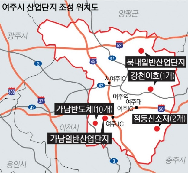 여주시 산업단지 조성 위치도.